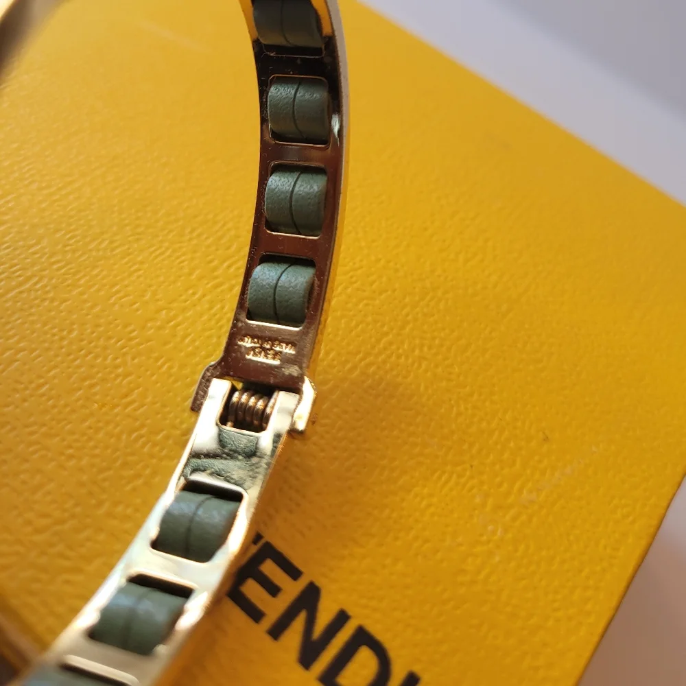 Fendi Gold Tone Green Bangle